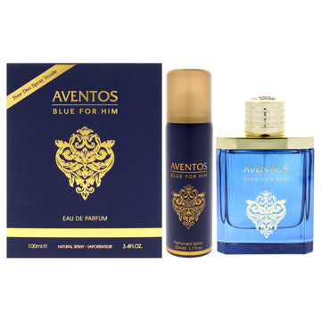Aventos Blue by Fragrance World for Men - 2 Pc Gift Set 3.4oz EDP Spray, 1.7oz Body Spray