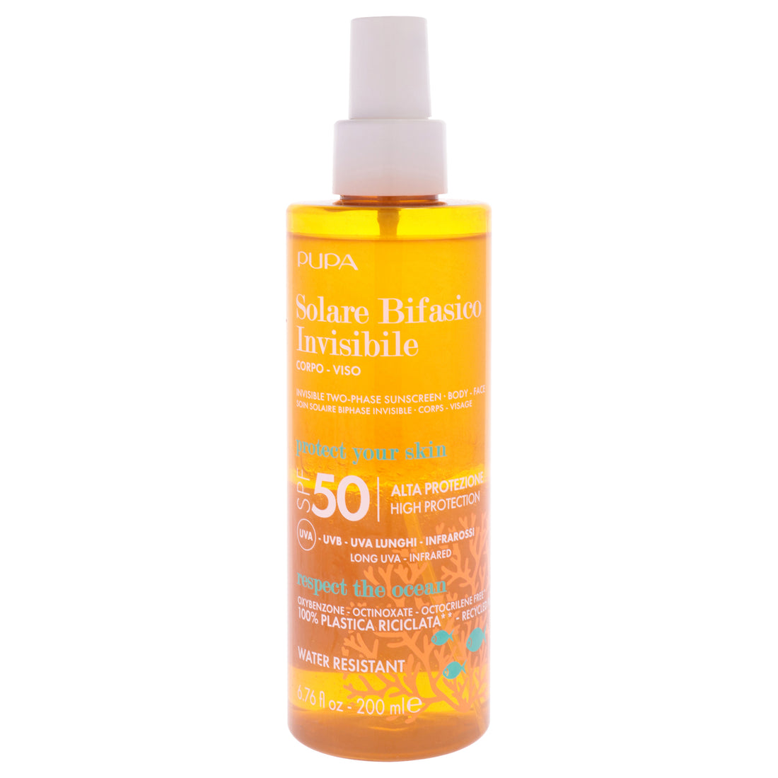 Invisible Two-Phase Body and Face Sunscreen SPF 50 by Pupa Milano for Unisex - 6.7 oz Sunscreen