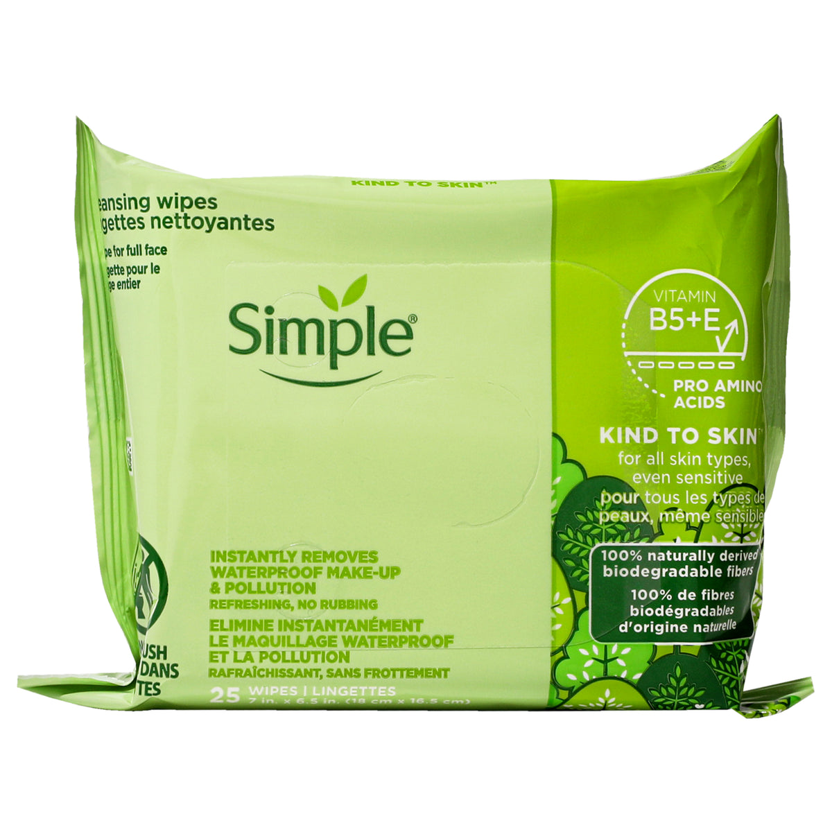 Kind To Skin Cleansing Wipes by Simple for Women - 25 Count Wipes - Pack of 2