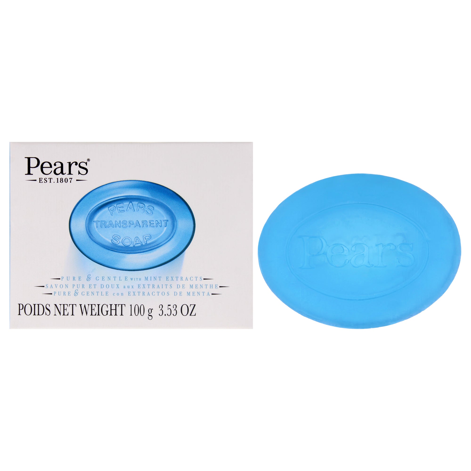 Pure and Gentle with Glycerin and Mint Extracts - Blue by Pears for Unisex - 3.5 oz Bar Soap