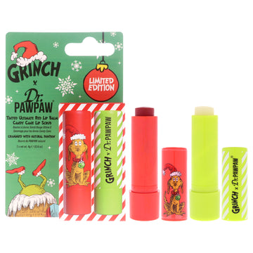 The Grinch Limited Edition Set by Dr. PawPaw for Women - 2 Pc 0.14oz Lip Scrub - Candy Cane, 0.14oz Lip Balm - Ultimate Red