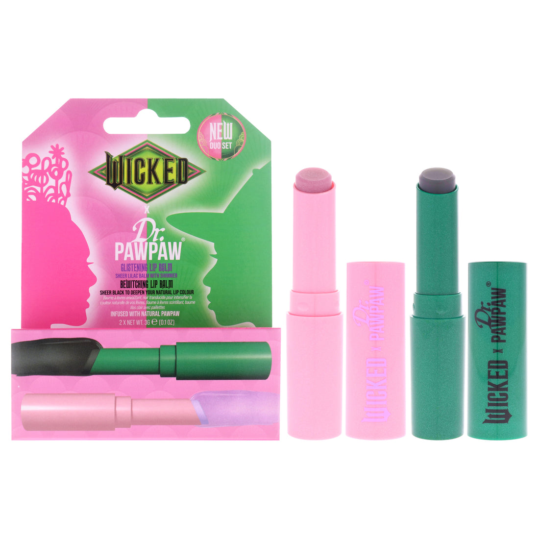 Wicked Lip Balm Duo Set by Dr. PawPaw for Women - 2 Pc 0.1oz Lip Balm - Glistening, 0.1oz Lip Balm - Bewitching