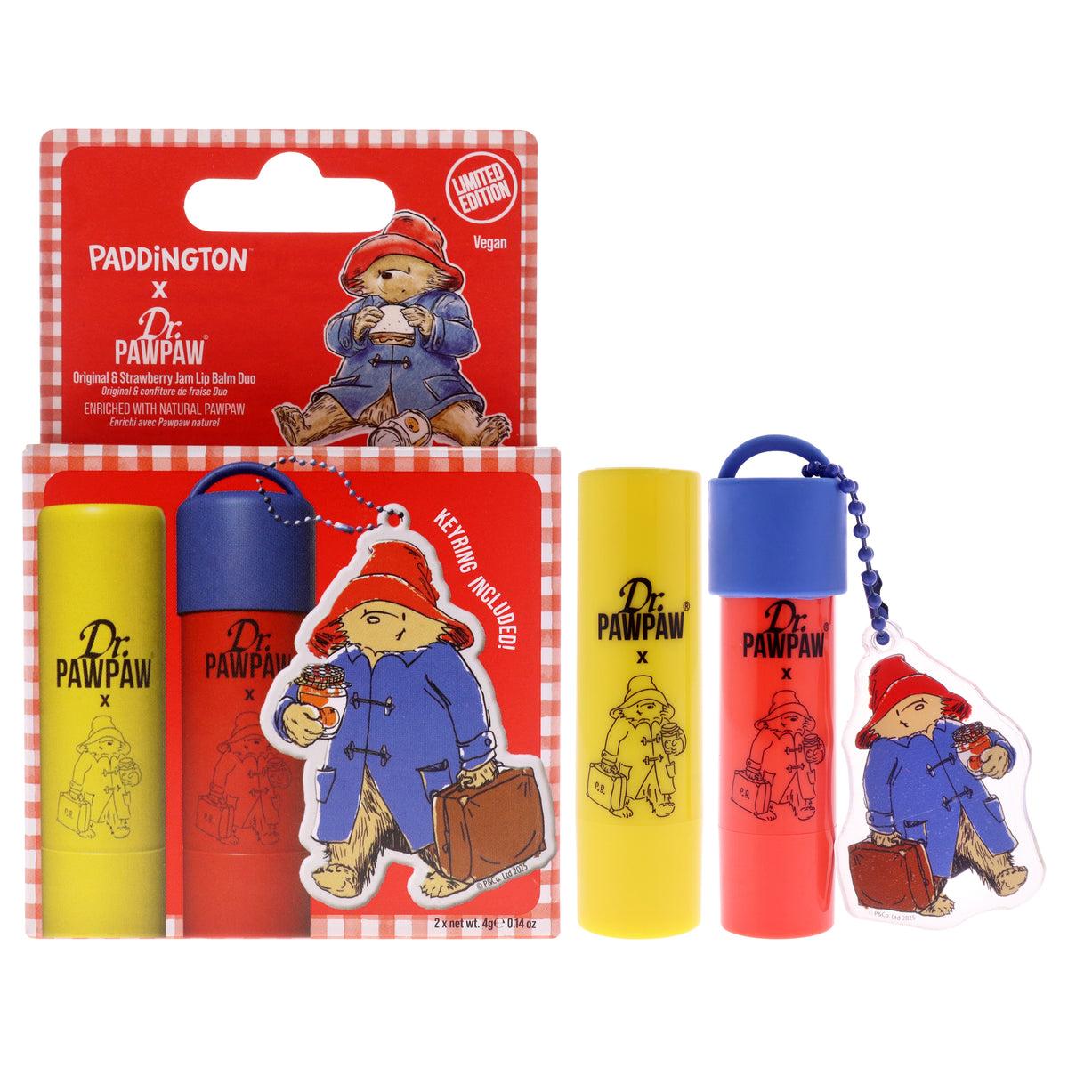 Paddington Limited Edition Duo by Dr. PawPaw for Women - 2 Pc 0.14oz Lip Balm - Original, 0.14oz Lip Balm - Strawberrry Jam, Keyring