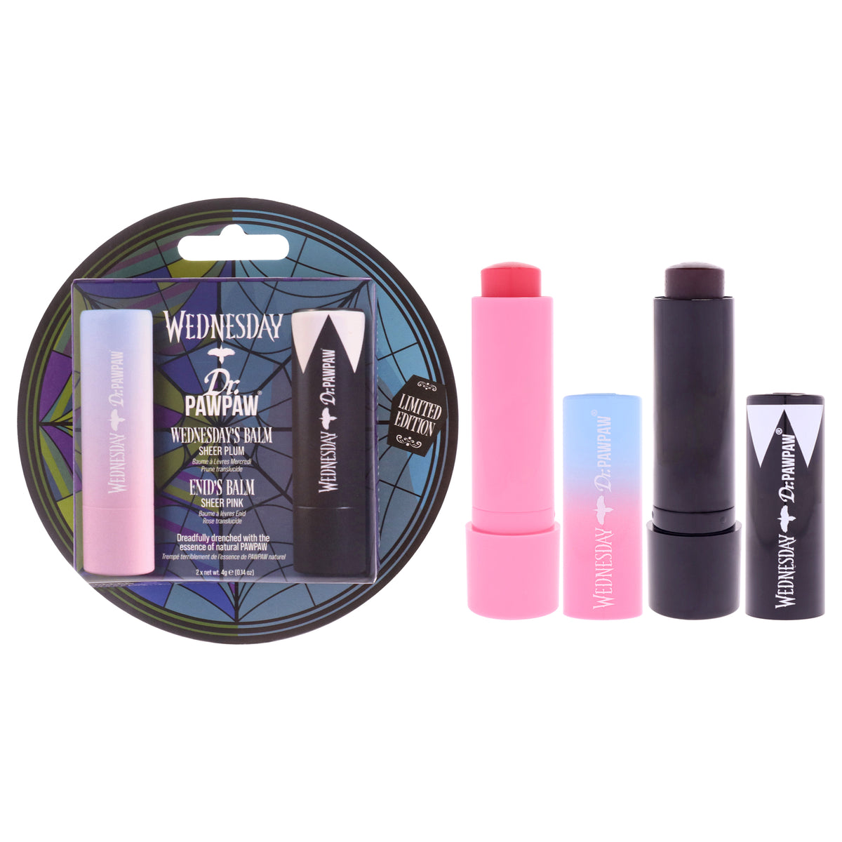 Wednesday Ophelia Hall Limited Edition Set by Dr. PawPaw for Women - 2 Pc 0.14oz Wedsnesday - Sheer Plum, 0.14oz Enids - Sheer Pink