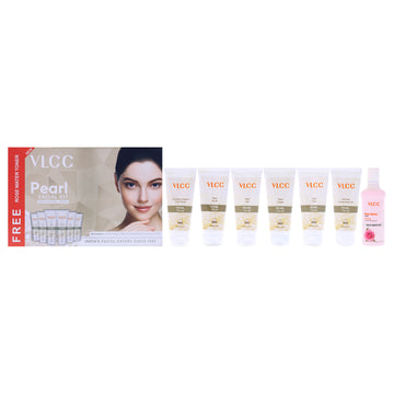 Pearl Facial Kit by VLCC for Women - 7 Pc 1.76oz Comfrey Cleanser Cum Toner, 1.76oz Pearl Scrub, 1.76oz Pearl Gel, 1.76oz Pearl Cream, 1.76oz Pearl Pack, 1.76oz Oil Free Moisturising Gel, 3.5oz Rose Water Toner