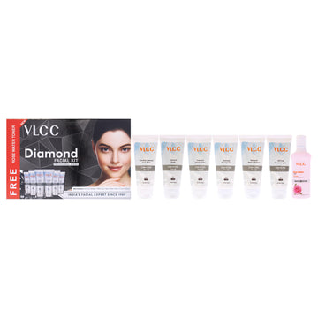 Diamond Facial Kit by VLCC for Women - 7 Pc 1.76oz Comfrey Cleanser Cum Toner, 1.76oz Diamond Scrub, 1.76oz Diamond Detox Lotion, 1.76oz Diamond Massage Gel, 1.76oz Diamond Wash Off Mask, 1.76oz Oil Free Moisturising Gel, 3.5oz Rose Water Toner