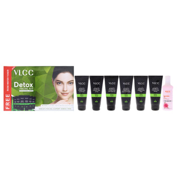 Detox Facial Kit by VLCC for Women - 7 Pc 1.76oz Activated Bamboo Charcoal Cleanser, 1.76oz Activated Bamboo Charcoal Scrub, 1.76oz Activated Bamboo Charcoal Massage Gel, 1.76oz Activated Bamboo Charcoal Massage Cream, 1.76oz Activated