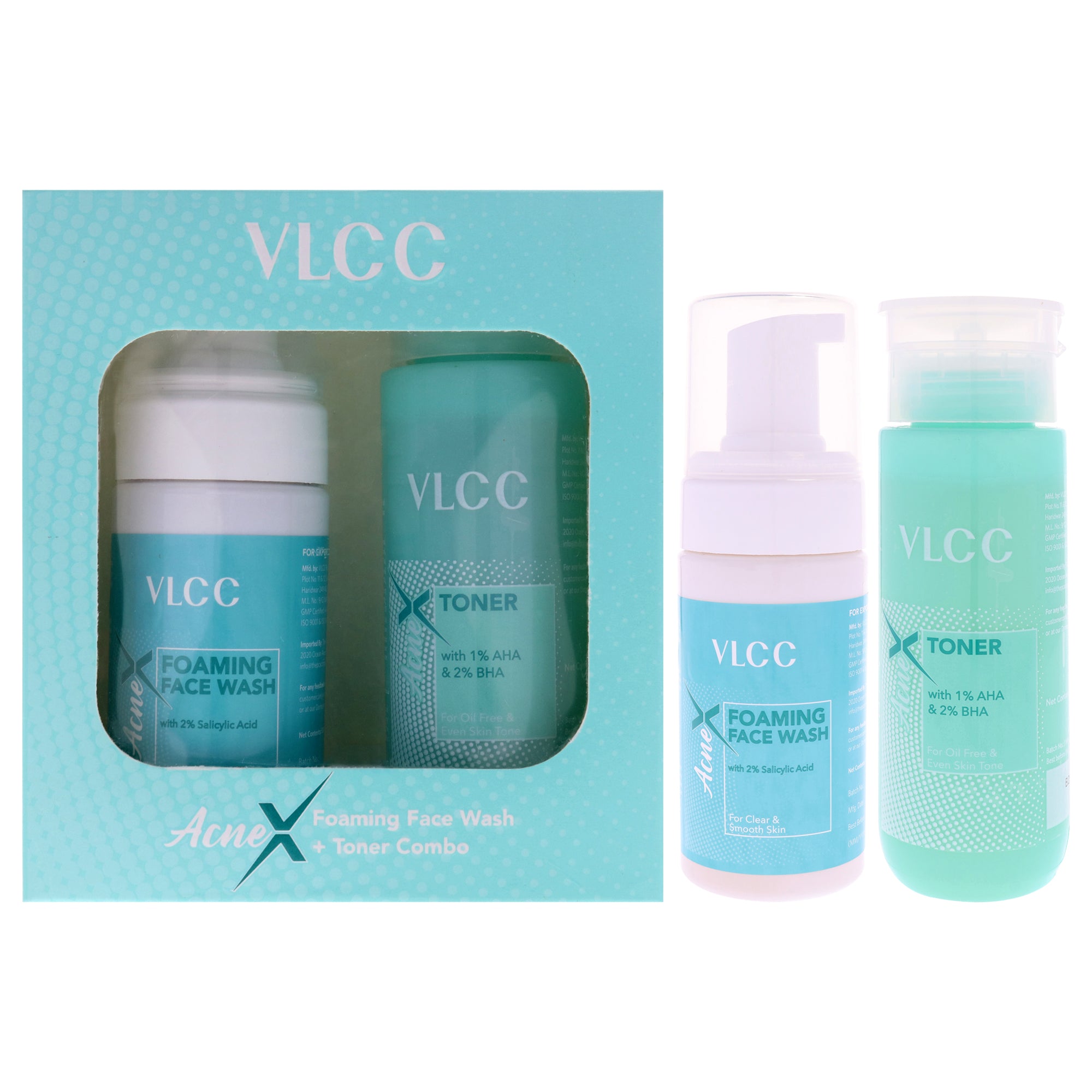 AcneX Face Wash Plus Toner by VLCC for Women - 2 Pc 3.38oz AcneX Foaming Face Wash, 4.22oz AcneX Toner