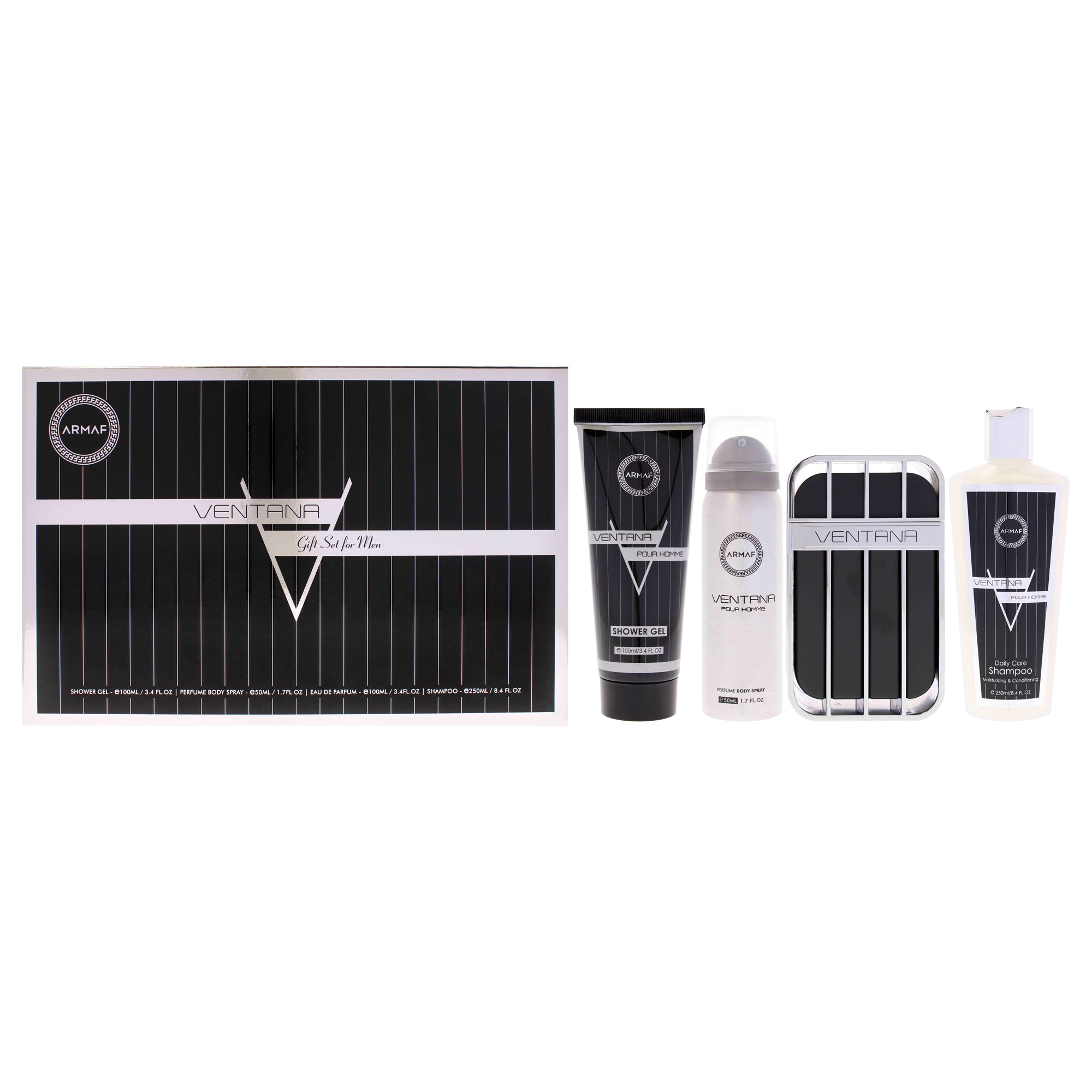 Ventana by Armaf for Men - 4 Pc Gift Set 3.4oz EDP Spray, 3.4oz Shower Gel, 8.4oz Shampoo, 1.7oz Body Spray