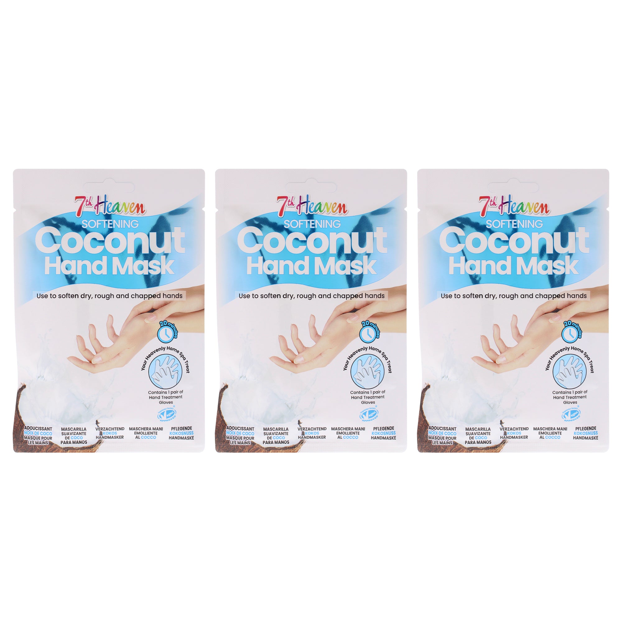 Softening Coconut Hand Mask Multipack by 7th Heaven for Kids - 3 Pair Mask