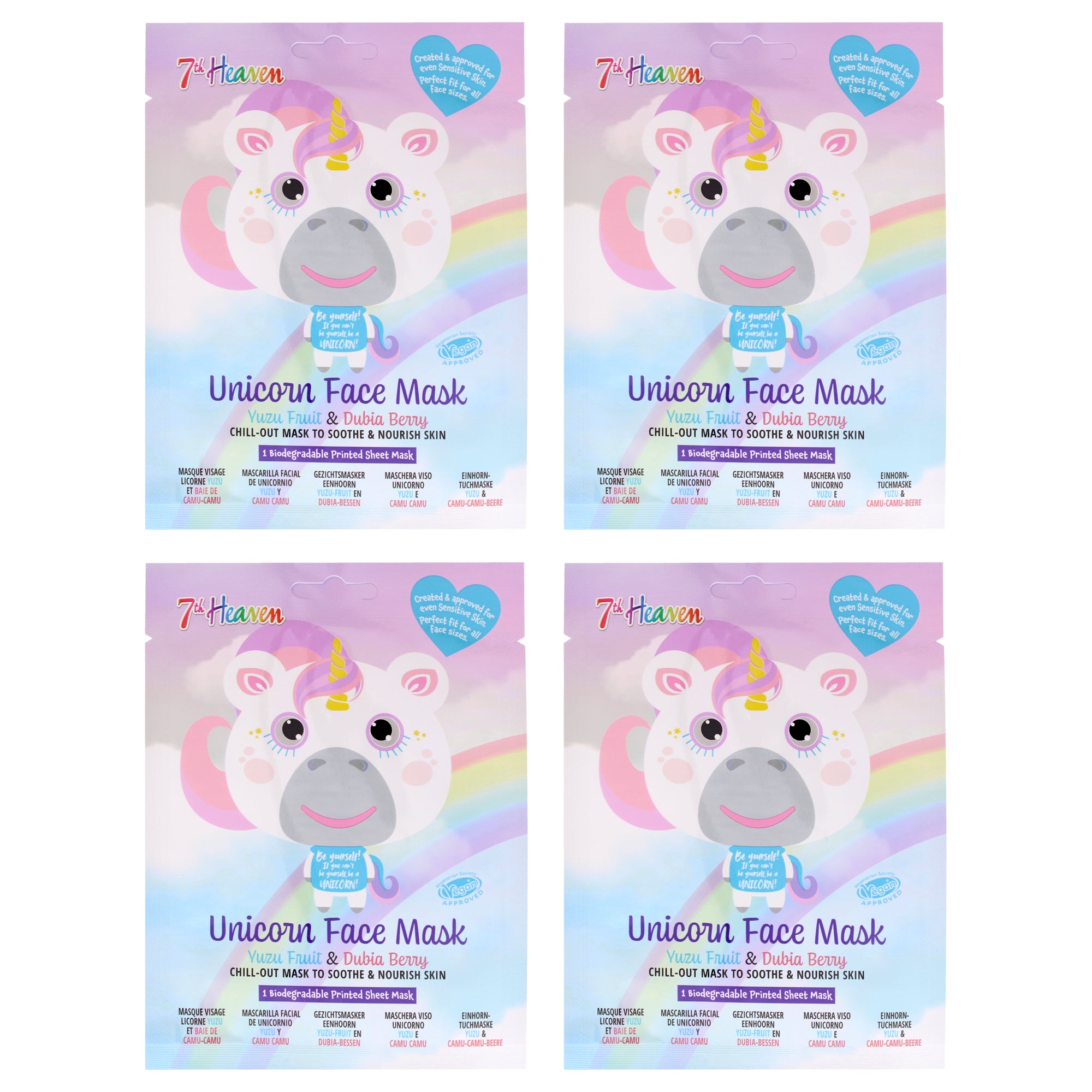 Unicorn Face Sheet Mask Multipack by 7th Heaven for Kids - 4 Pc Mask