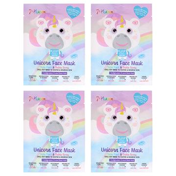 Unicorn Face Sheet Mask Multipack by 7th Heaven for Kids - 4 Pc Mask