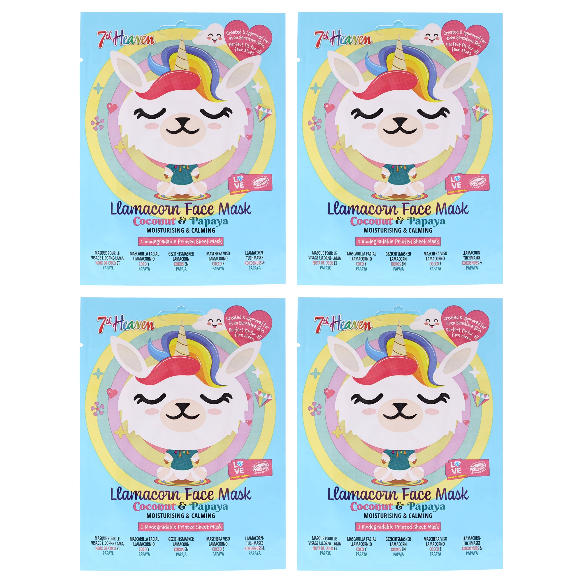 Llamacorn Sheet Masks by 7th Heaven for Kids - 4 Pc Mask