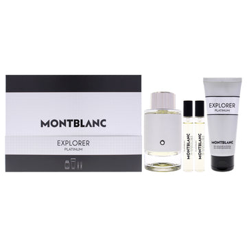 Explorer Platinum by Mont Blanc for Men - 4 Pc Gift Set 3.3oz EDP Spray, 2 x 0.25oz EDP Spray (Mini), 3.3oz Shower Gel