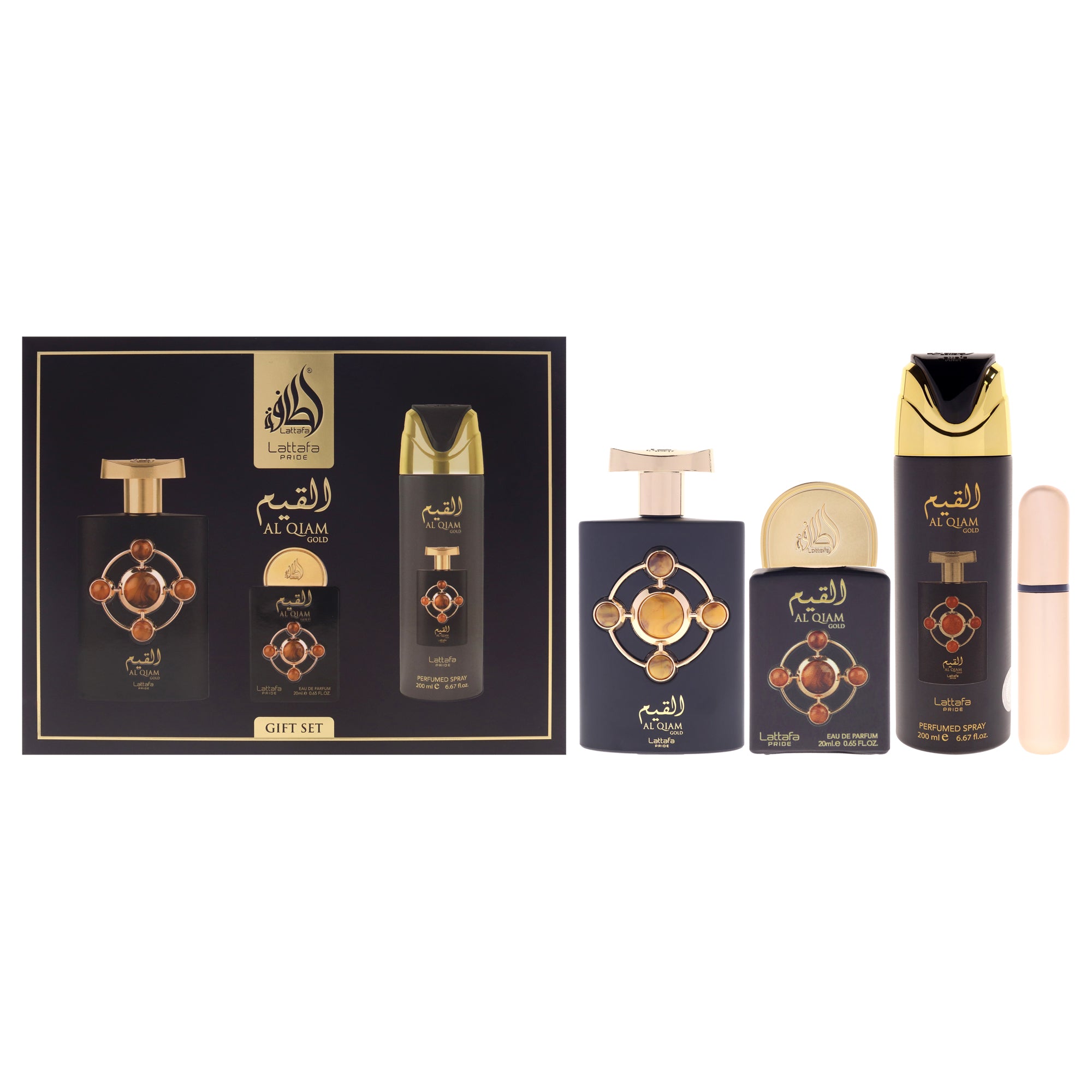 Pride - Al Qiam Gold by Lattafa for Women - 3 Pc Gift Set 3.4oz EDP Spray, 0.67oz EDP Spray, 6.67oz Perfumed Body Spray