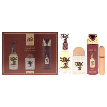 Pride - Eternal Oud by Lattafa for Men - 3 Pc Gift Set 3.4oz EDP Spray, 0.65oz EDP Spray, 6.67oz Perfumed Body Spray