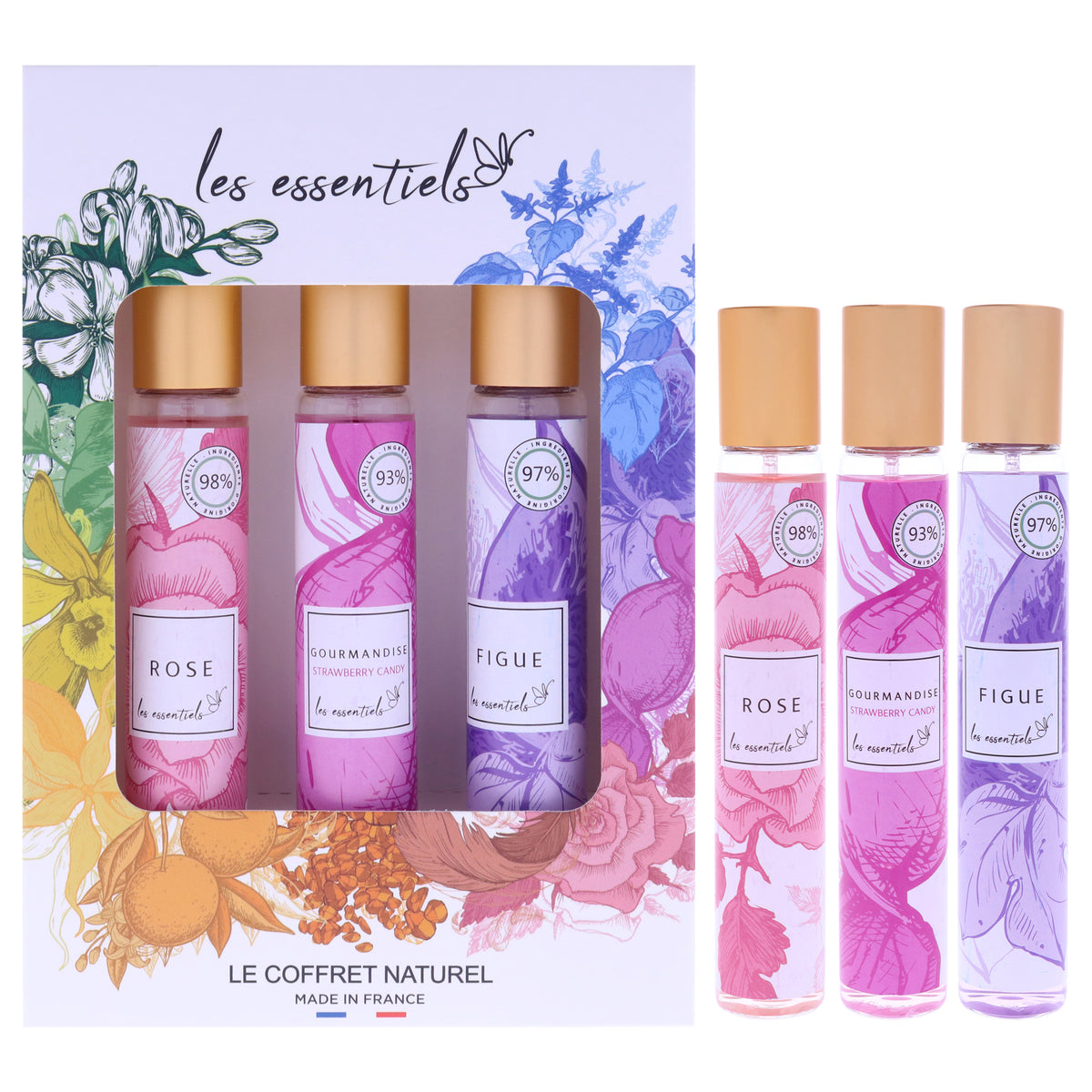 Le Coffret Natural Set by Les Essentials for Women - 3 Pc Gift Set 1oz Rose EDP Spray, 1oz Gourmandise EDP Spray, 1oz Figue EDP Spray