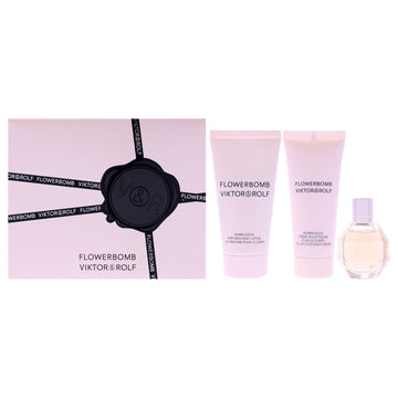 Flowerbomb by Viktor and Rolf for Women - 3 Pc Gift Set 0.24oz EDP Splash (Mini), 1.36oz Bomblicious Body Cream, 1.7oz Bomblicious Body Lotion