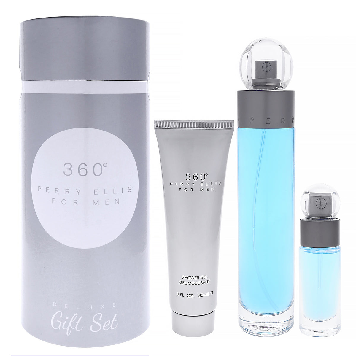360 by Perry Ellis for Men - 3 Pc Gift Set 3.4oz EDT Spray, 0.25oz EDT Spray (Mini), 3oz Shower Gel