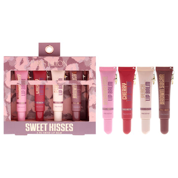 Sweet Kisses Tinted Lip Balm by Paris Hilton Cosmetics for Women - 4 Pc 0.51oz Lip Balm -Strawberry, 0.51oz Lip Balm - Cherry, 0.51oz Lip Balm - Peach, 0.51oz Lip Balm - Brown Sugar