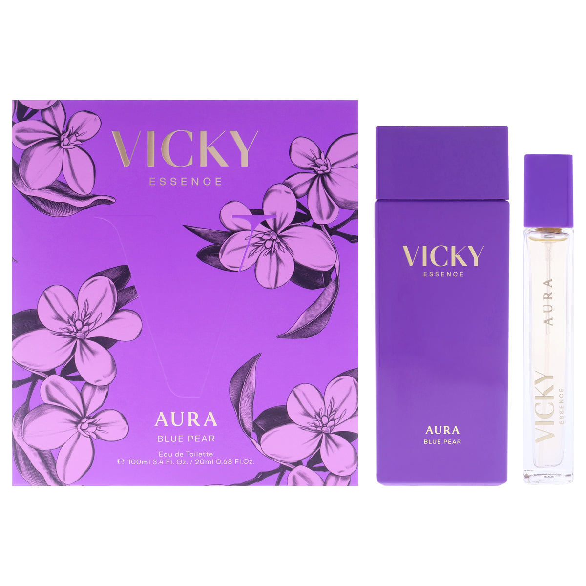 Aura by Vicky Essence for Women - 2 Pc Gift Set 3.4oz EDT Spray, 0.68oz EDT Spray