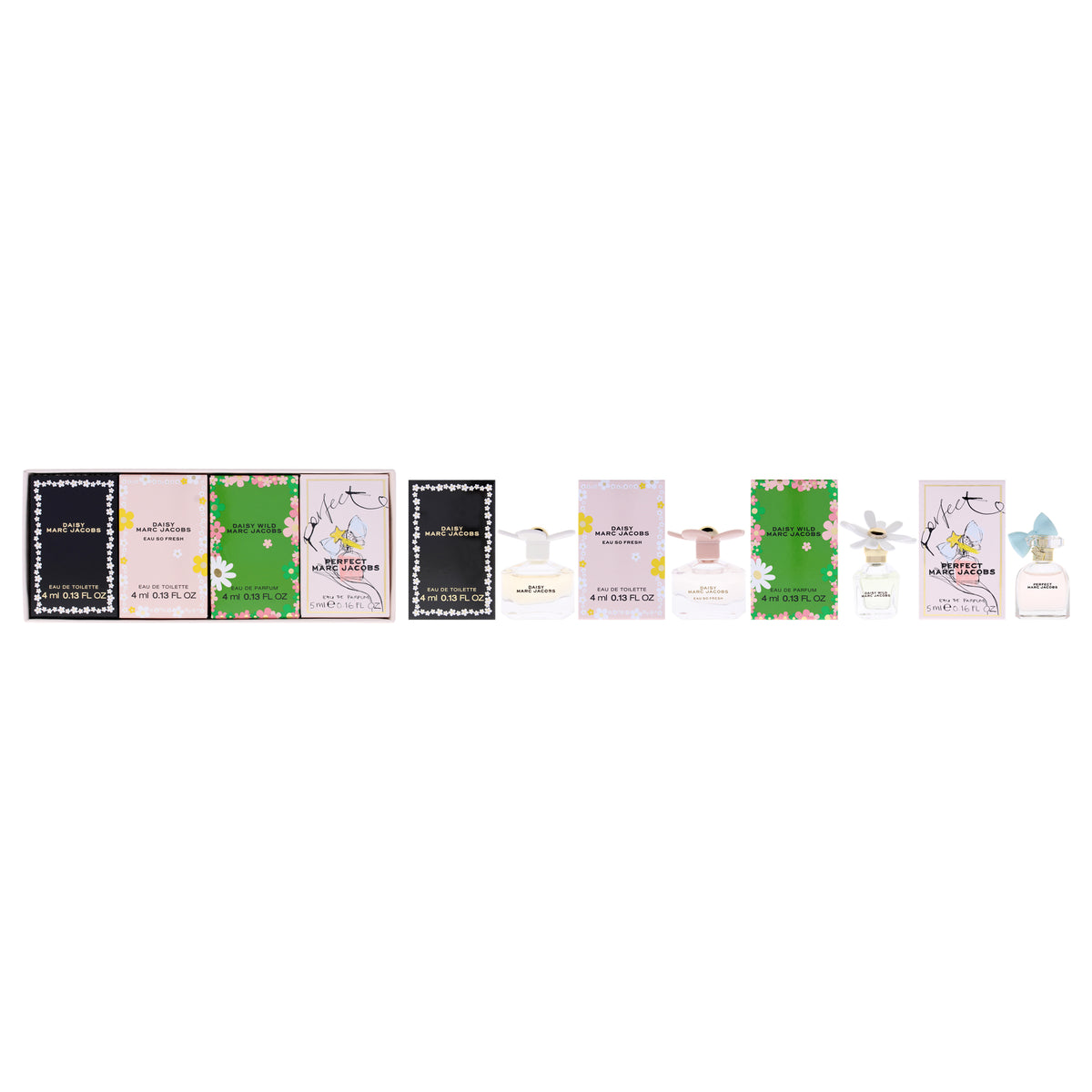 Marc Jacobs Daisy by Marc Jacobs for Women - 4 Pc Mini Gift Set 0.13oz Daisy Wild EDP Splash, 0.13oz Daisy Eau So Fresh EDT Splash, 0.13oz Daisy EDT Splash, 0.16oz Perfect EDP Splash
