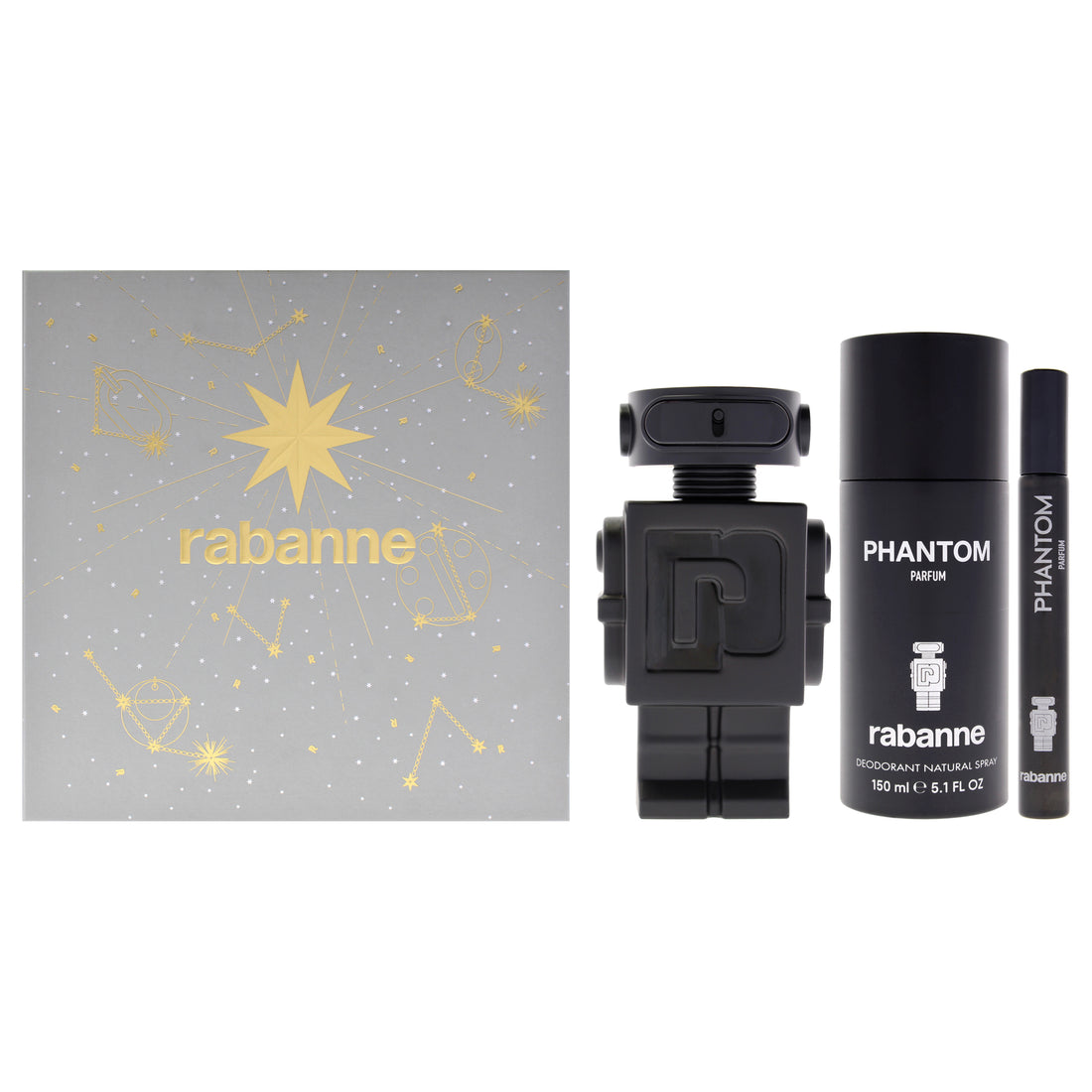 Phantom by Paco Rabanne for Men - 3 Pc Gift Set 3.4oz Parfum Spray, 0.34oz Parfum Spray (Mini), 5.1oz Deodorant Spray