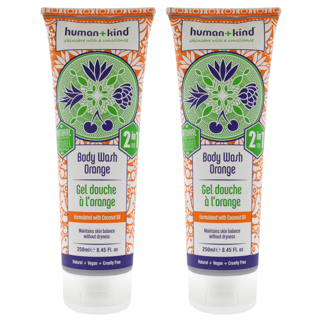 Body Wash Orange - Pack of 2 by Human+Kind for Unisex - 8.45 oz Body Wash