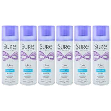 Aerosol Anti-Perspirant and Deodorant - Regular by Sure for Unisex - 6 oz Deodorant Spray - Pack of 6