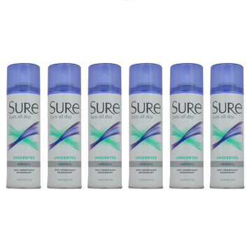 Aerosol Unscented Anti-Perspirant and Deodorant by Sure for Unisex - 6 oz Deodorant Spray - Pack of 6