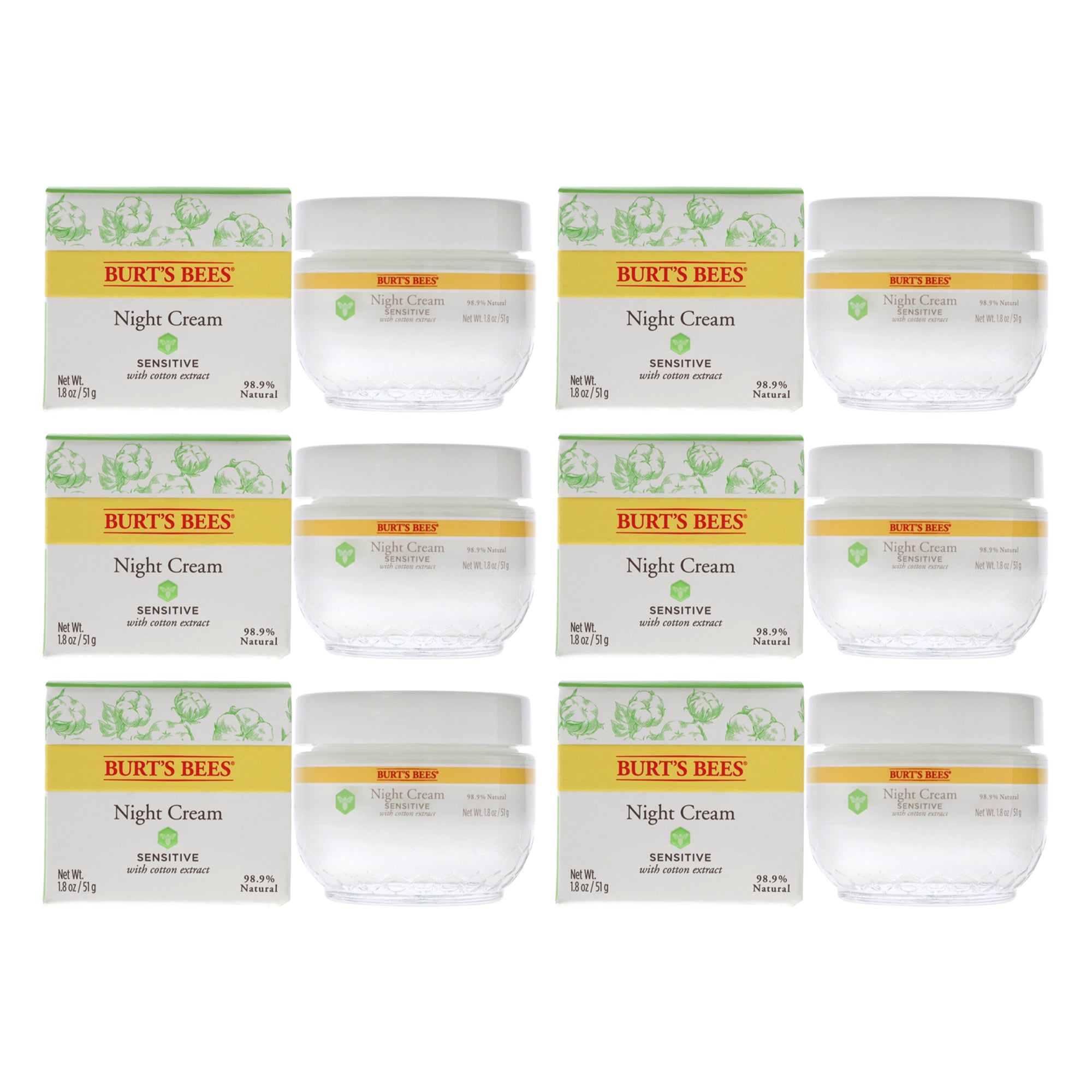 Sensitive Night Cream by Burts Bees for Unisex - 1.8 oz Cream - Pack of 6