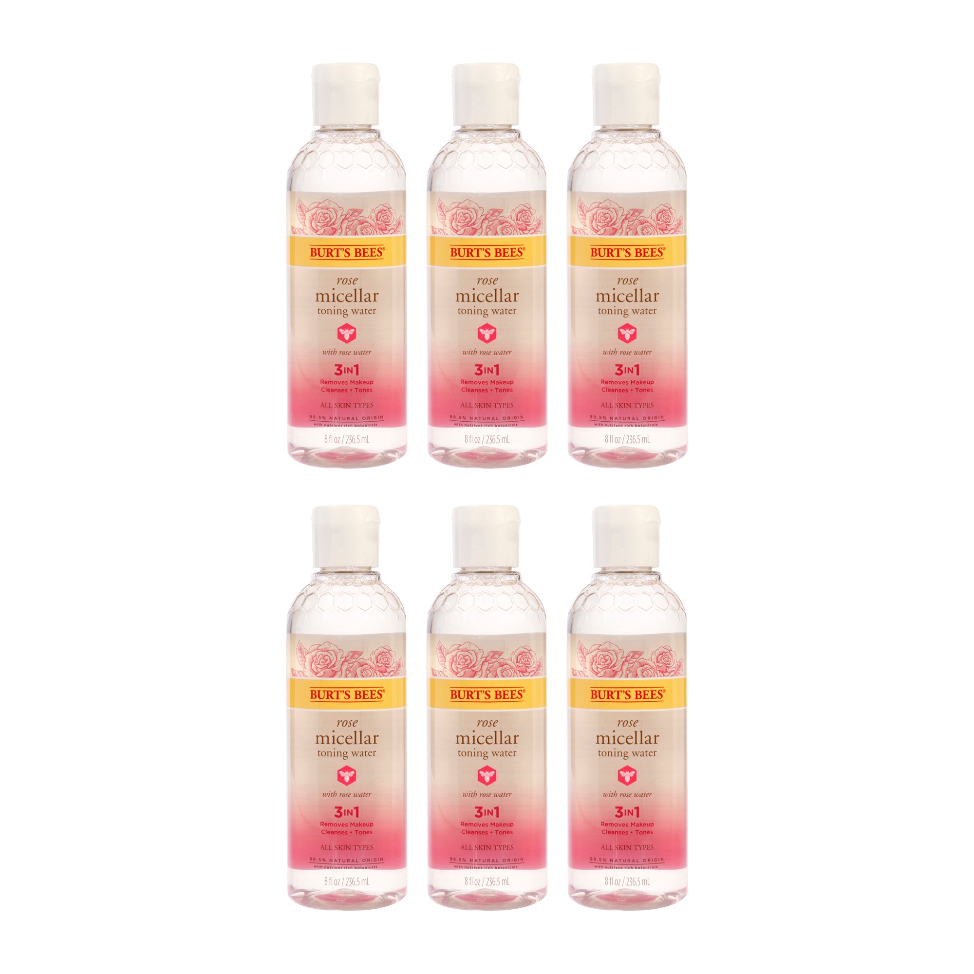 Rose Micellar Toning Water by Burts Bees for Women - 8 oz Toner - Pack of 6