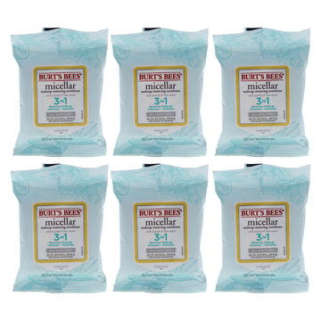 Micellar Makeup Removing Towelettes - Coconut and Lotus Water by Burts Bees for Women - 10 Count Towelettes - Pack of 6