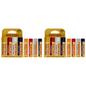 Best Of Burts Moisturizing Lip Balm Set by Burts Bees for Unisex - 4 x 0.15 oz Lip Balm Beeswax, Strawberry, Coconut and Pear, Vanilla Bean - Pack of 2