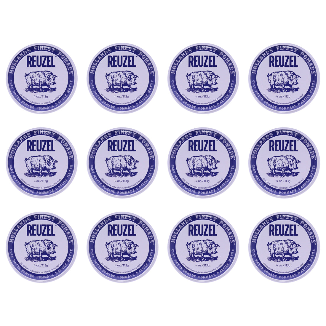 Clay Matte Pomade by Reuzel for Men - 4 oz Pomade - Pack of 12