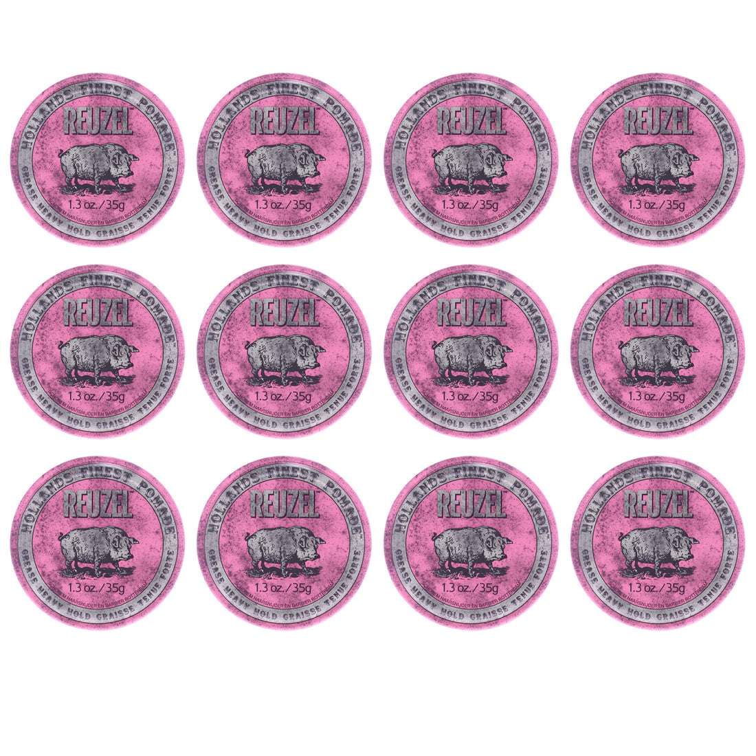 Pink Grease Heavy Hold Pomade by Reuzel for Men - 1.3 oz Pomade - Pack of 12