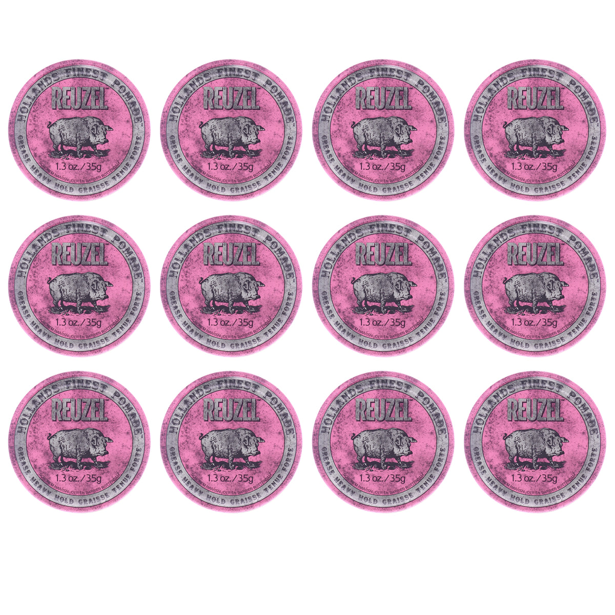 Pink Grease Heavy Hold Pomade by Reuzel for Men - 1.3 oz Pomade - Pack of 12