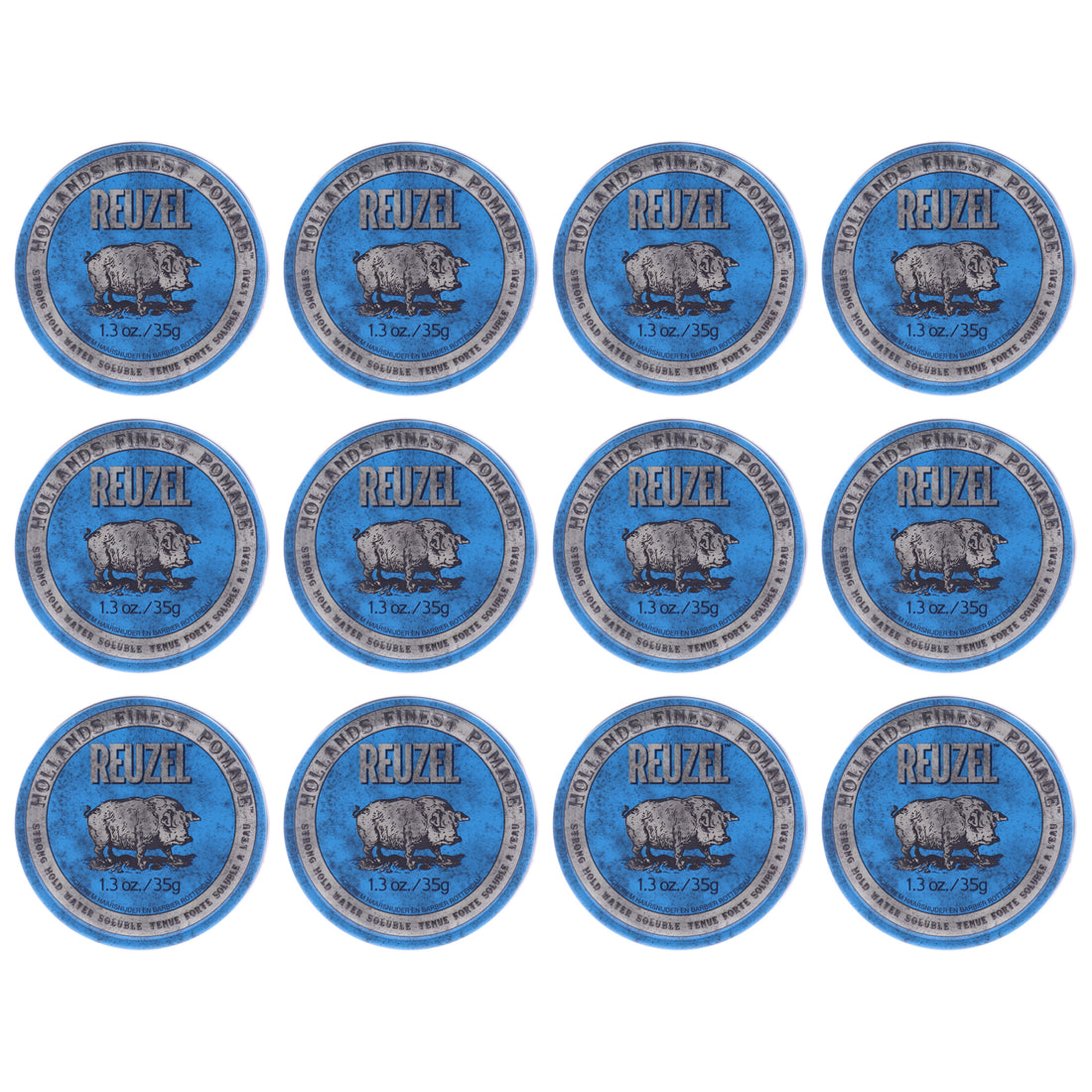 Blue Strong Hold Water Soluble Pomade by Reuzel for Men - 1.3 oz Pomade - Pack of 12