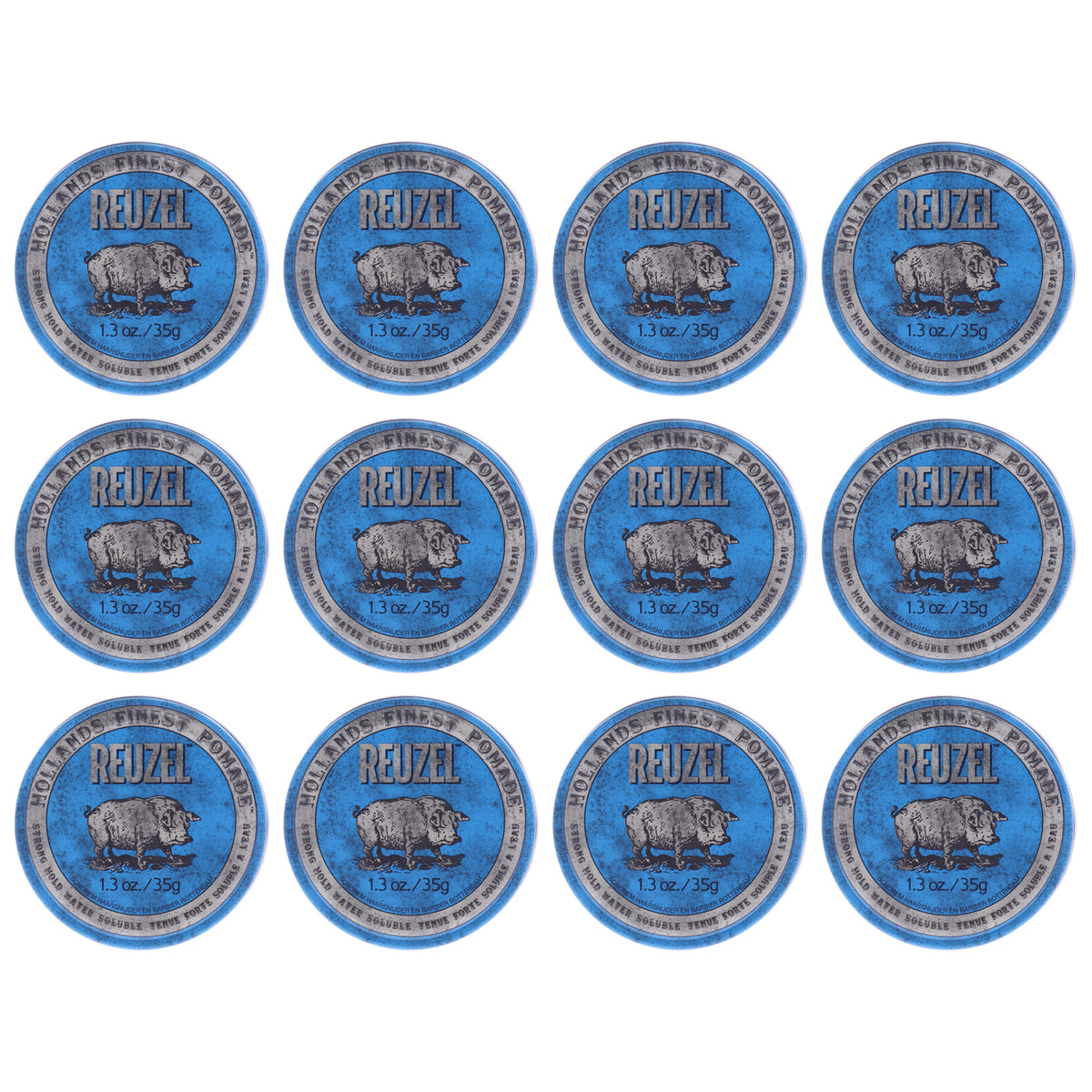 Blue Strong Hold Water Soluble Pomade by Reuzel for Men - 1.3 oz Pomade - Pack of 12