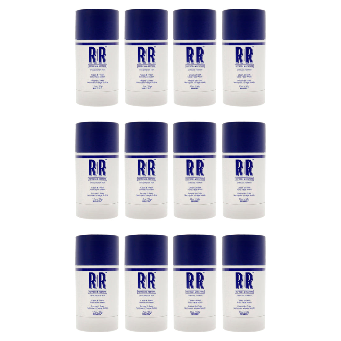 Clean and Fresh Solid Face Wash Stick by Reuzel for Men - 1.7 oz Cleanser - Pack of 12