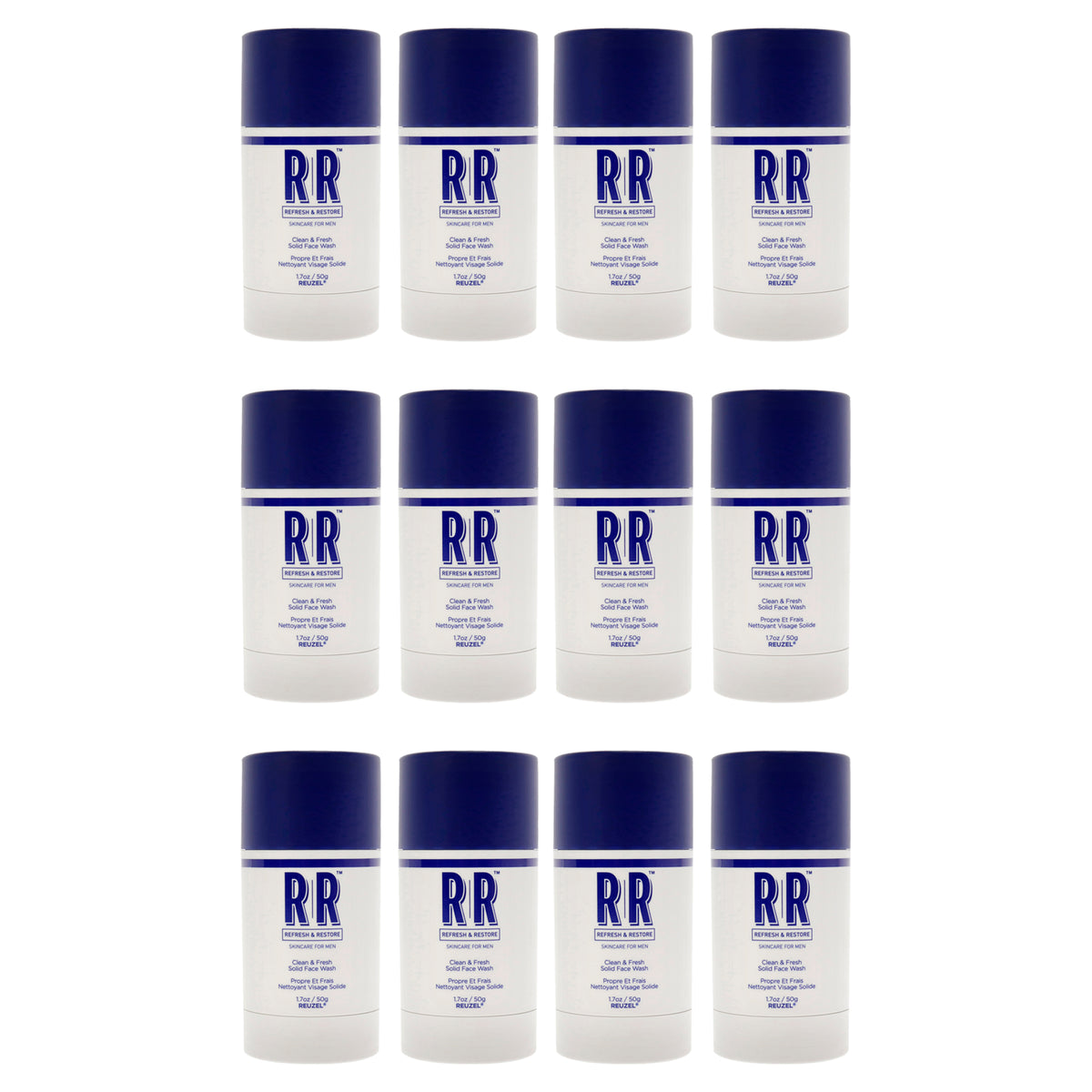 Clean and Fresh Solid Face Wash Stick by Reuzel for Men - 1.7 oz Cleanser - Pack of 12