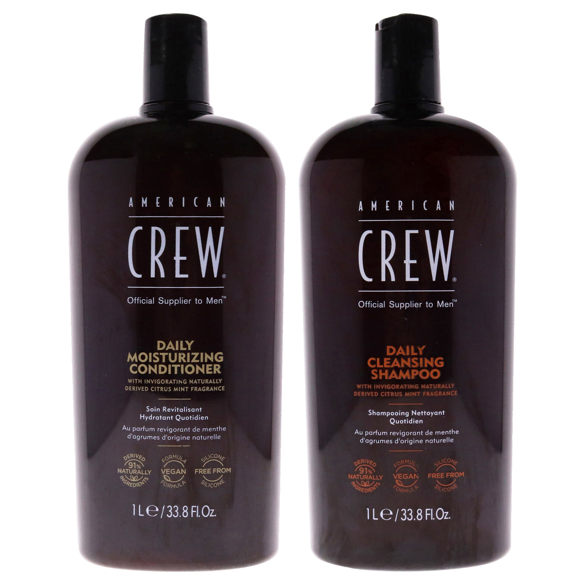 Daily Cleansing Shampoo and Moisturizing Conditioner Kit by American Crew for Men - 2 Pc Kit 33.8oz Shampoo, 33.8oz Conditioner