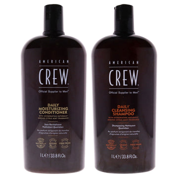 Daily Cleansing Shampoo and Moisturizing Conditioner Kit by American Crew for Men - 2 Pc Kit 33.8oz Shampoo, 33.8oz Conditioner
