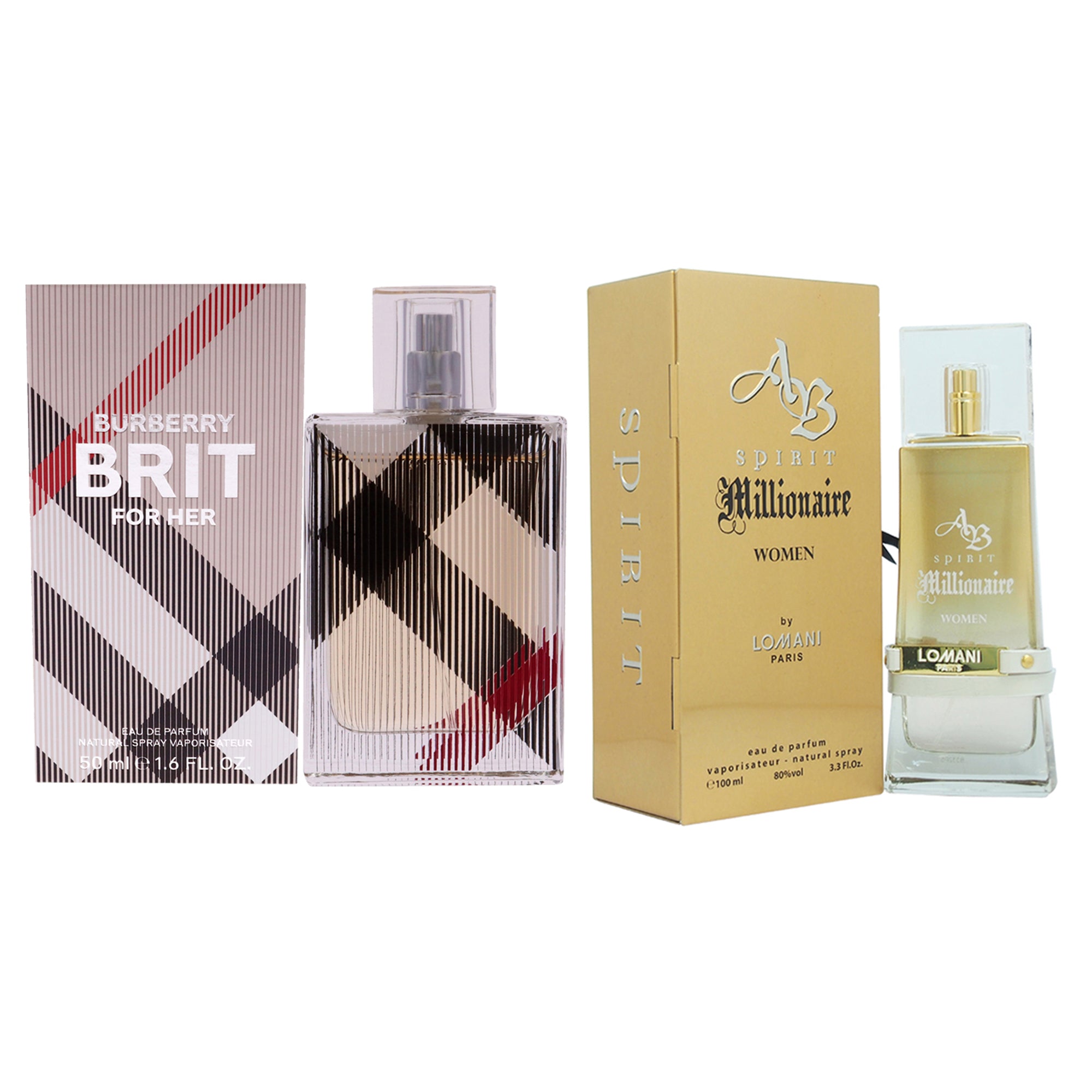 AB Spirit Millionaire and Burberry Brit Kit by Various Designers for Women - 2 Pc Kit 3.3oz EDP Spray, 1.6oz EDP Spray