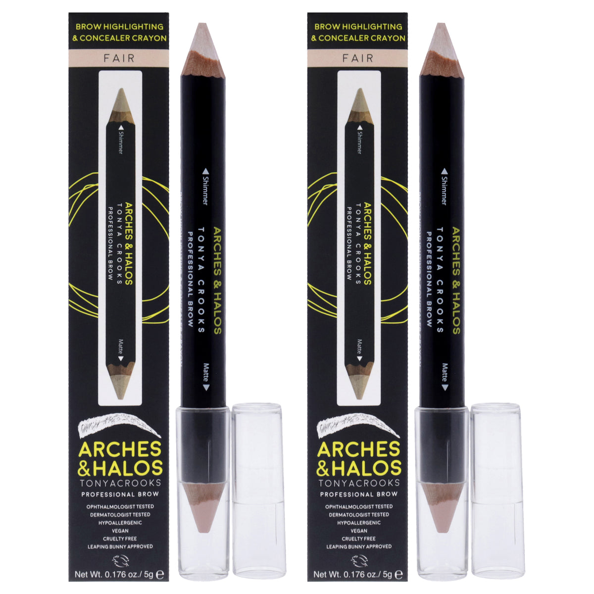 Brow Highlighting and Concealer Crayon - Fair by Arches and Halos for Women - 0.176 oz Highlighter - Pack of 2