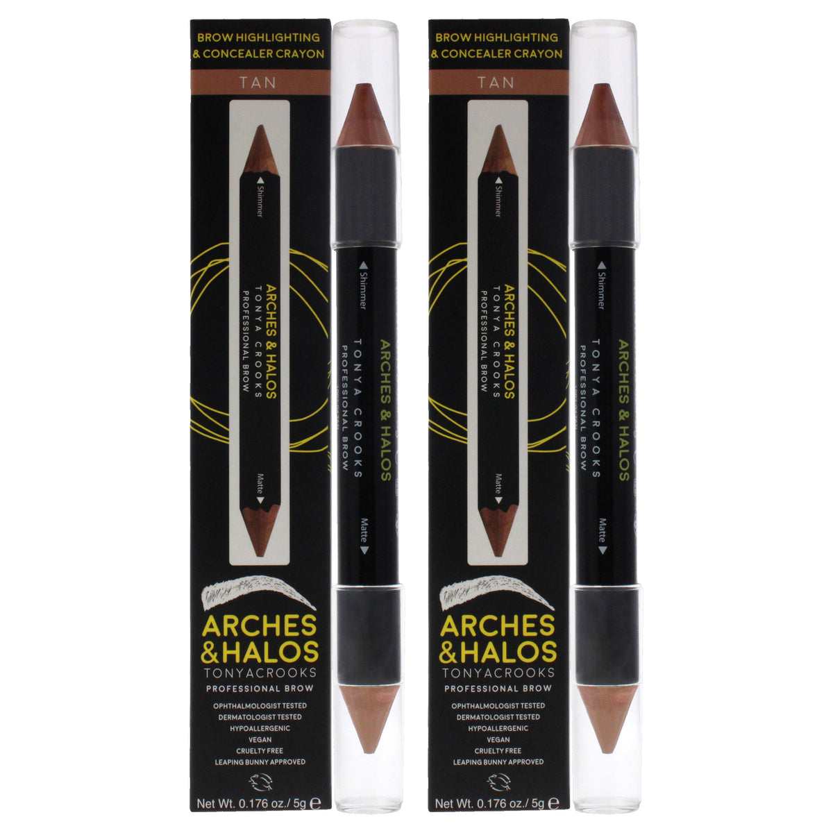 Brow Highlighting and Concealer Crayon - Tan by Arches and Halos for Women - 0.176 oz Highlighter - Pack of 2
