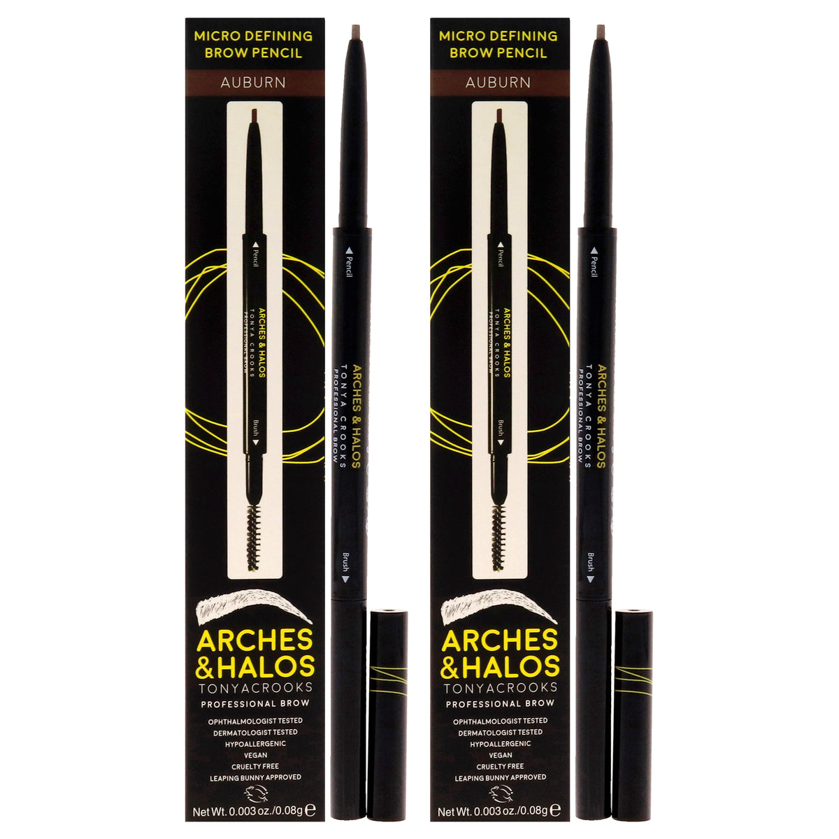 Micro Defining Brow Pencil - Auburn by Arches and Halos for Women - 0.003 oz Eyebrow Pencil - Pack of 2