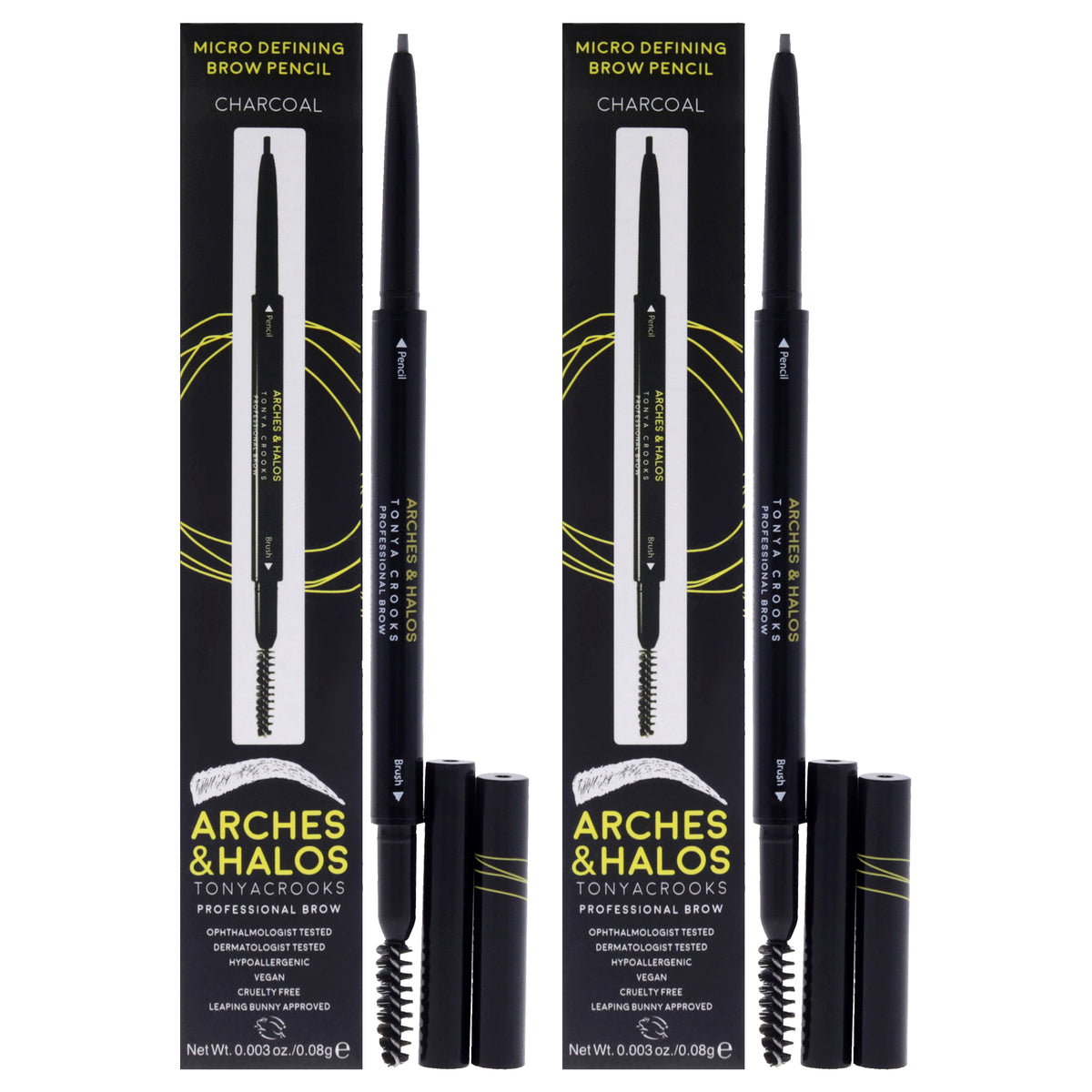 Micro Defining Brow Pencil - Charcoal by Arches and Halos for Women - 0.003 oz Eyebrow Pencil - Pack of 2