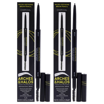 Micro Defining Brow Pencil - Charcoal by Arches and Halos for Women - 0.003 oz Eyebrow Pencil - Pack of 2