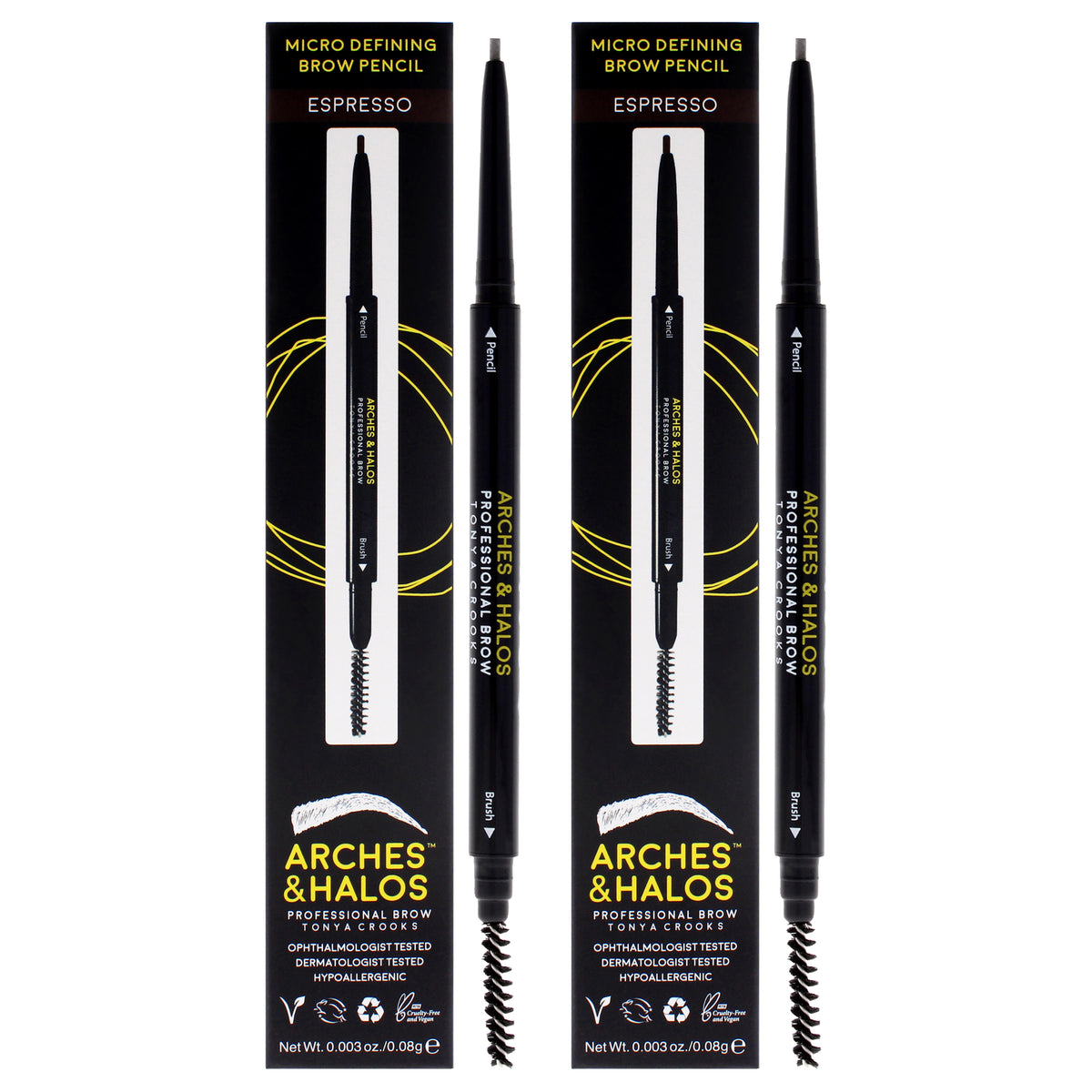 Micro Defining Brow Pencil - Espresso by Arches and Halos for Women - 0.003 oz Eyebrow Pencil - Pack of 2